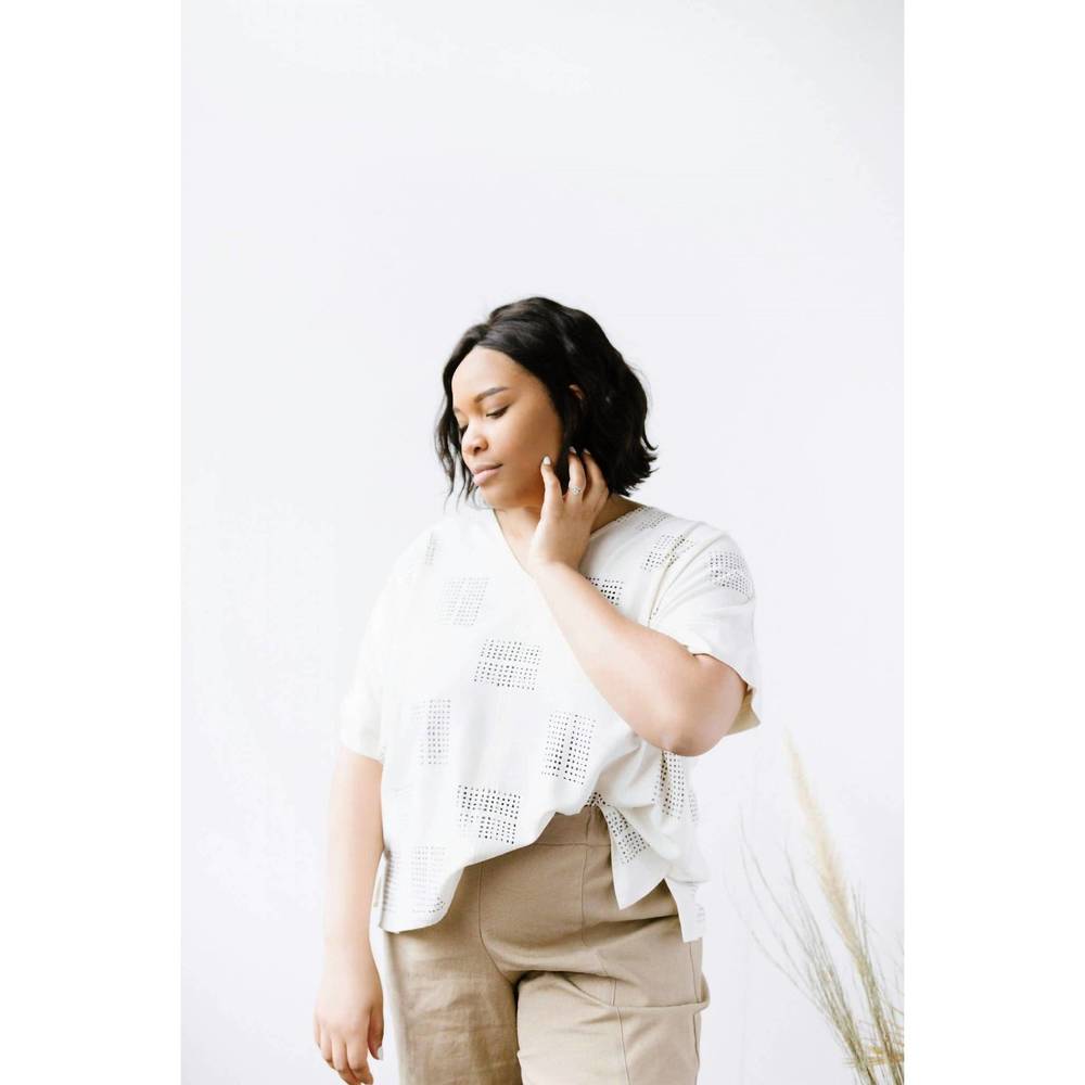 PAMUT APPAREL hanna top block printed silk in squares print